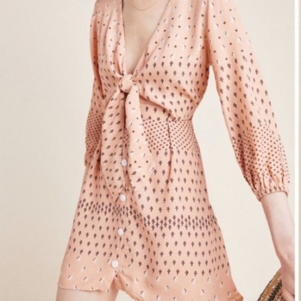 Faithfull the Brand Anthropologie Trinidad Mieke Pink Front Tie Dress 6